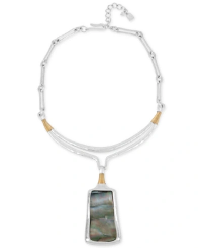 Robert Lee Morris Soho Two-tone Sculptural Stone Pendant Necklace In Silver
