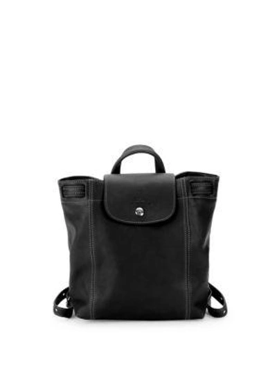 Longchamp Le Pliage Cuir Leather Drawstring Backpack In Black