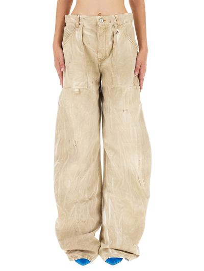 Attico Effie Marbled High-rise Straight-leg Jeans In Beige