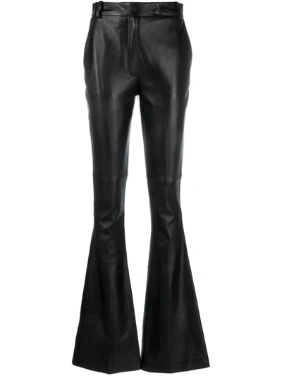 Attico Piaf Leather Flared Pants In Black