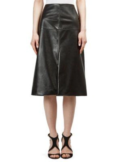 Lanvin Seamed Leather Skirt In Black