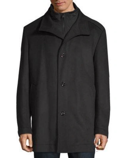 Hugo Boss Wool Zip-front Coat In Black