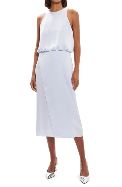 Theory Crushed Satin Sleeveless Racer Tank Midi Dress In Hydrangea