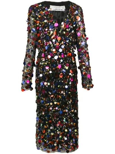 Carolina Herrera Long Sleeve Paillete Dress In Black Multi