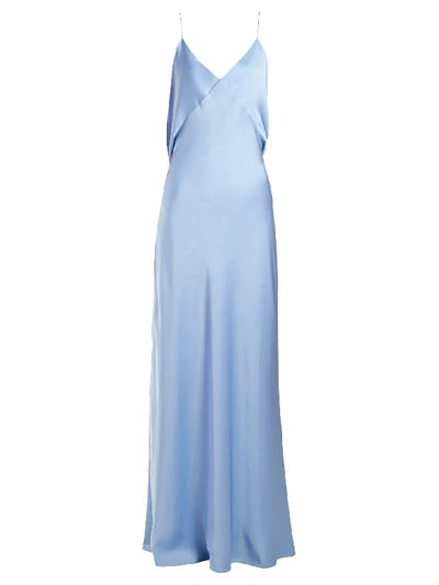 The Row Gran V-neck Draped-back Sleeveless Silk Evening Gown, Light Blue In Baby Blue