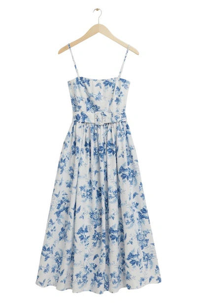 & Other Stories Floral Linen Belted Fit & Flare Dress In Blue Flower Davi  Aop | ModeSens