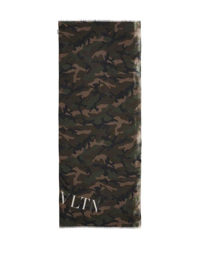 Valentino Vltn Cashmere Blend Camouflage Scarf In Verde