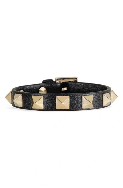 Valentino Garavani Rockstud Leather Bracelet 8x In Nero