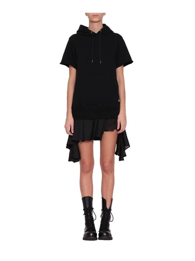 Sacai Cotton Ruched Dress In Nero