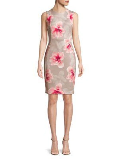 Calvin Klein Floral Sheath Dress In Khaki Multi