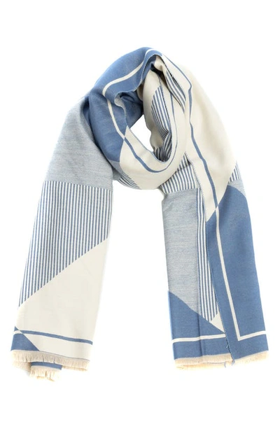 Saachi Geometric Pattern Reversible Scarf In Blue