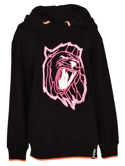 Versus Lion Printed Hoodie In Black