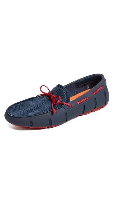 Swims Braided Lace Loafers In Navy/red