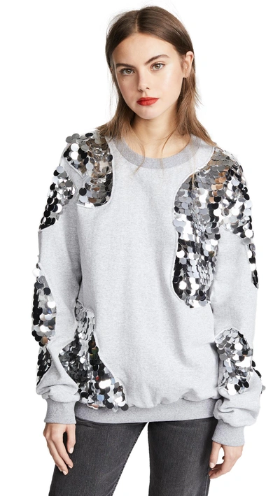 Anouki Grey Sweatshirt With Sparkly Inserts In Grey/silver