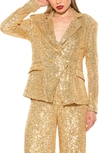 Alexia Admor Abbi Longline Double Breasted Sequin Blazer In Golden