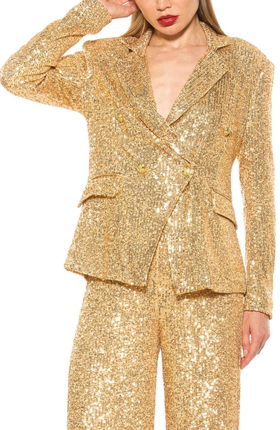 Alexia Admor Abbi Longline Double Breasted Sequin Blazer In Golden