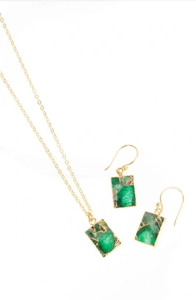 Saachi Gemstone Necklace & Earrings Set In Green