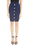 Balmain Button Detail Cotton Rib Skirt In Blue