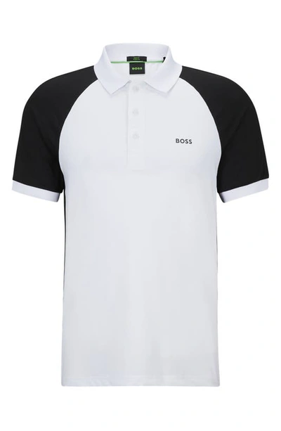 Hugo Boss Pauletech Slim Fit Colourblock Polo In White