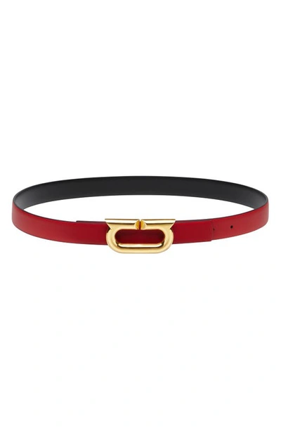 Ferragamo Gancio Ellipse Buckle Reversible Leather Belt In Red