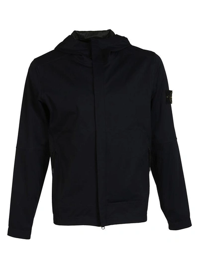 Stone Island Zipped Hooded Jacket In Blu Scuro