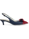 Gucci Bow-embellished Two-tone Textured-leather Slingback Pumps In Blue