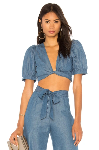 Nightcap Chambray Wrap Top In Blue
