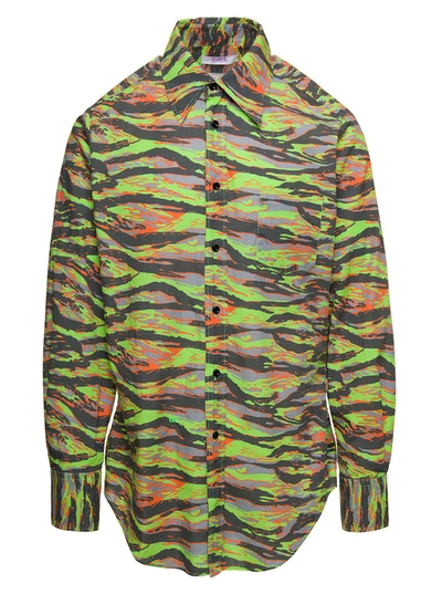 Erl Green Long Sleeve Shirt With Graphic Print In Cotton In Grey