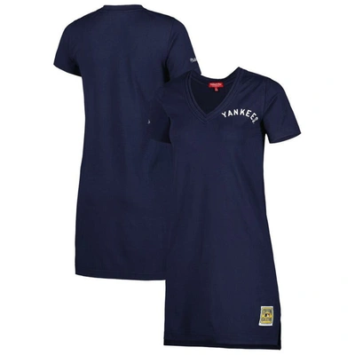 Mitchell & Ness Women's  Navy Distressed New York Yankees Cooperstown Collection V-neck Dress