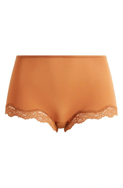 Skims Lace Trim Boyshorts In Bronze