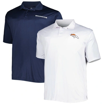 Fanatics Men's  Navy, White Denver Broncos Solid Two-pack Polo Shirt Set In Navy,white