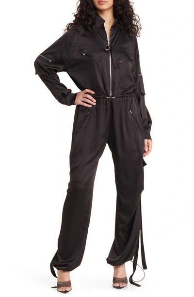 Azalea Wang Satin Jumpsuit In Black