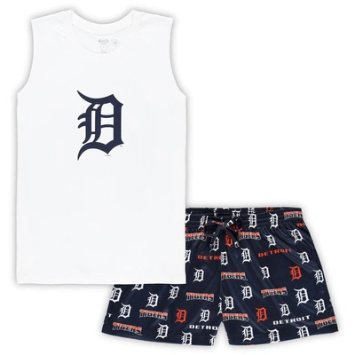 Concepts Sport Women's  White, Navy Detroit Tigers Plus Size Tank Top And Shorts Sleep Set In White,navy