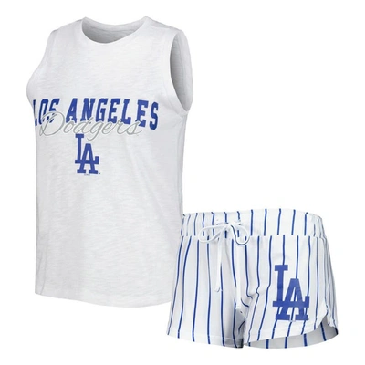 Concepts Sport Women's  White Los Angeles Dodgers Reel Pinstripe Tank Top And Shorts Sleep Set