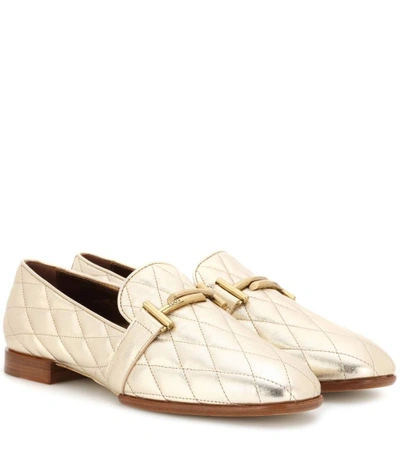 Tod's Double T Leather Loafers In Gold