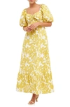 Free The Roses Floral Print Cotton Maxi Dress In Celery