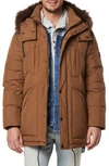 Andrew Marc Tremont Water Resistant Down Quilted Parka With Faux Fur Trim In Sepia