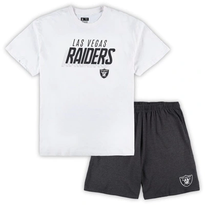 Concepts Sport Men's  White, Charcoal Las Vegas Raiders Big And Tall T-shirt And Shorts Set In White,charcoal