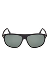 Tom Ford Prescott 60mm Square Polarized Sunglasses In Black Green