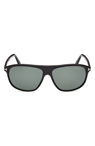 Tom Ford Prescott 60mm Square Polarized Sunglasses In Black Green