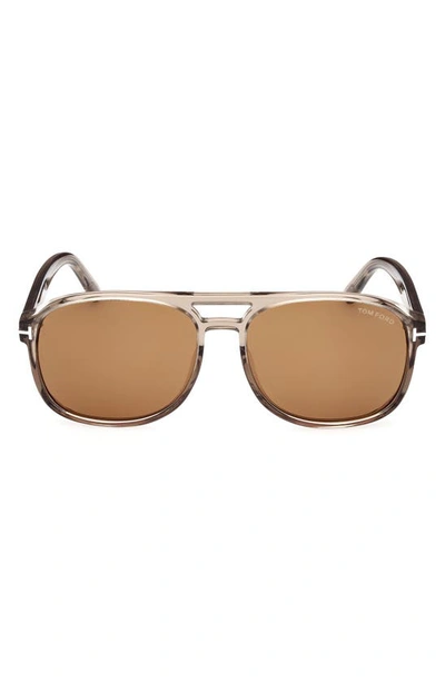 Tom Ford Rosco 58mm Navigator Sunglasses In Shiny Light Brown / Brown