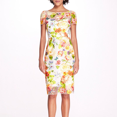 Marchesa Notte Floral-embroidered Short-sleeve Minidress In Multi