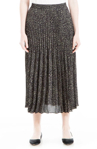 Max Studio Graduated Pleat Print Knee-length Midi Skirt In Army/ Black Mini Cheetah