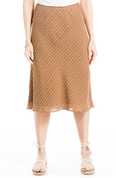 Max Studio Printed Satin Midi Skirt In Caramel Mod Geo