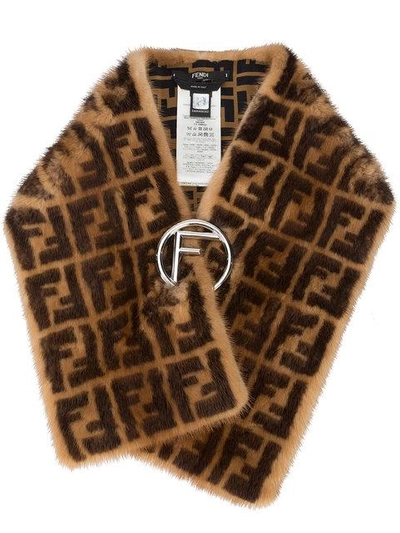 Fendi Ff Logo Fur Collar In Brown