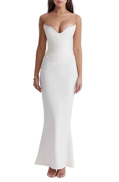 House Of Cb Strapless Stretch Satin Gown In Ivory