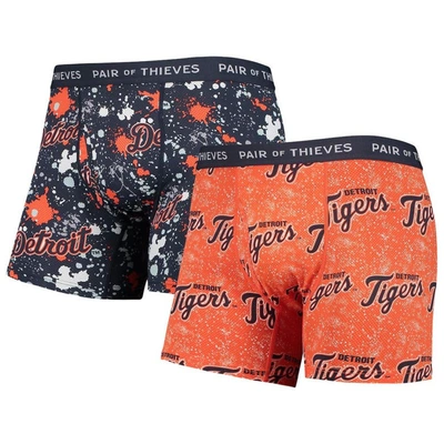 Pair Of Thieves Men's  Orange, Navy Detroit Tigers Super Fit 2-pack Boxer Briefs Set In Orange,navy