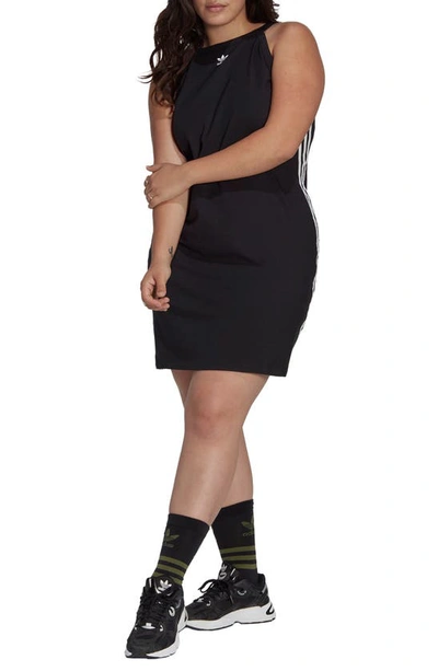 Adidas Originals Lifestyle 3-stripes Body-con Tank Dress In Black
