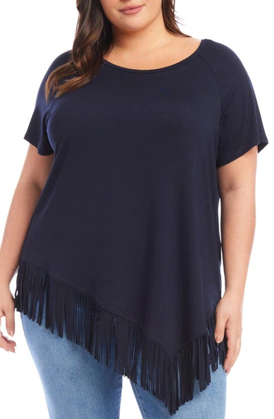 Karen Kane Angled Fringe Top In Navy