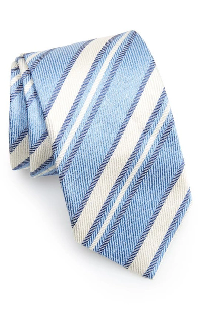 David Donahue Jacquard Stripe Silk Tie In Grey/ Sky